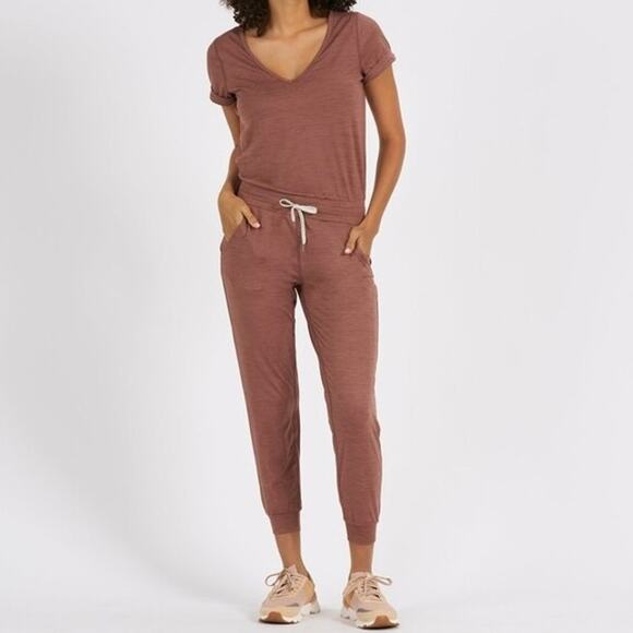 Vuori New All Day Jumpsuit Relaxed Fit Cropped Terracotta Heather Size Large